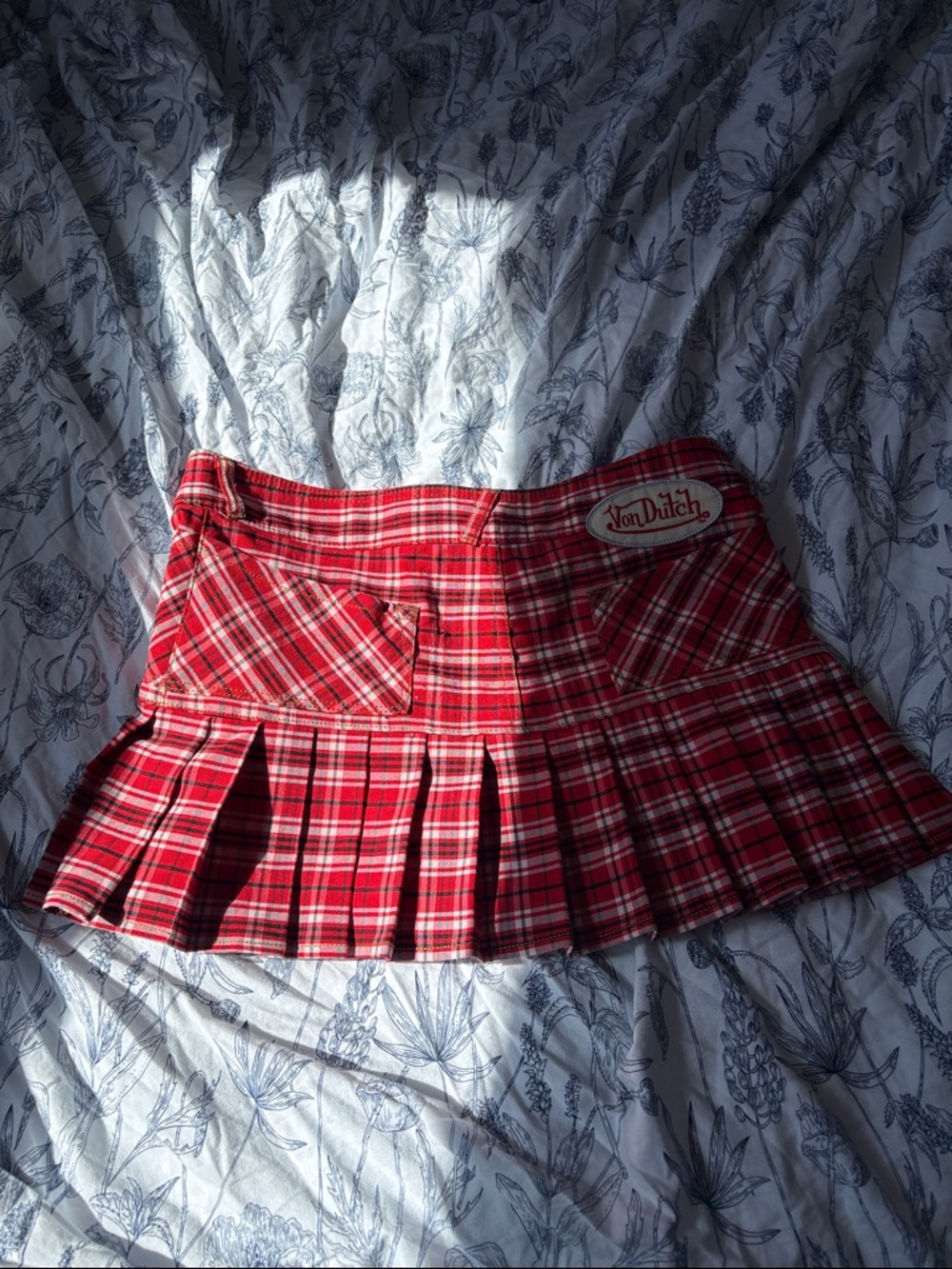 Von Dutch Red Plaid Pleated Mini Skirt